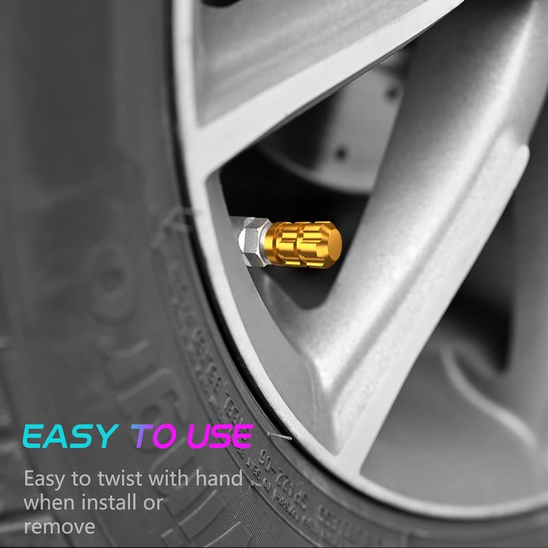 QUARKACE Tire Valve Stem Caps 4 Pack - Rustprood & Fade Resistant Metal Tire caps, Universal Fit for Cars/Trucks/Motorcycles/Bikes (Gold) - Image 5